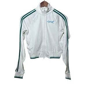Vintage Hollister White Track Jacket L Green Stripe Zip Up Y2K Preppy Surf Logo
